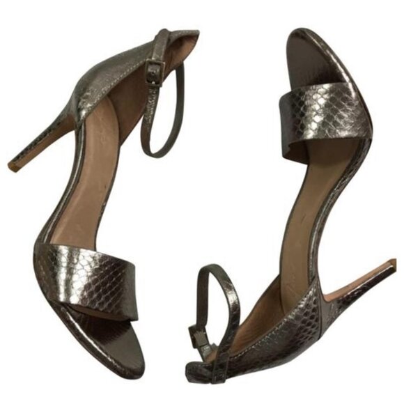 Joie Metallic Chrome Open Toe Heels Formal Shoes - Picture 1 of 8